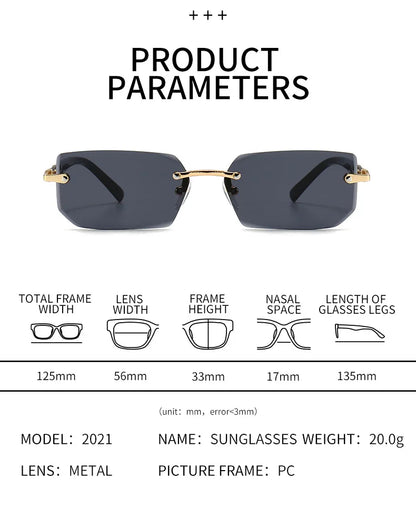 "Rimless Rectangle Sunglasses - Trendy Unisex Shades for Summer Travel"